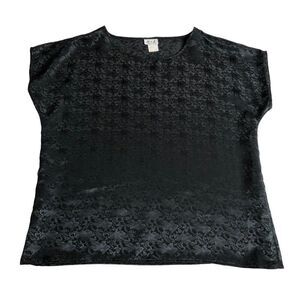 Vintage R&J Top Womens 12 Black Floral Satin Blouse USA Gothic Witchy 90s
